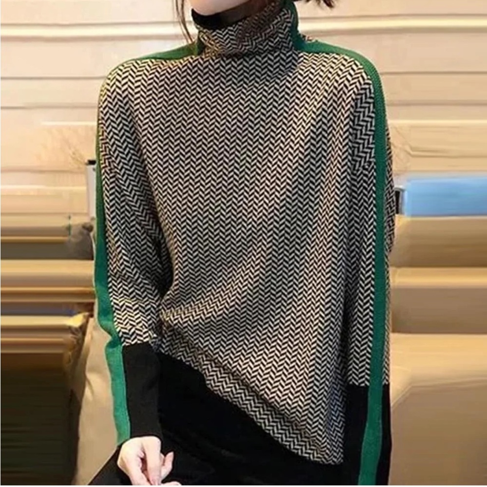 Black and white chevron print with green stripe